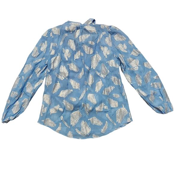 RIXO London Georgette Moss Leaf Jacquard Silk Blouse Palm Silver Blue Size Small - Picture 6 of 6